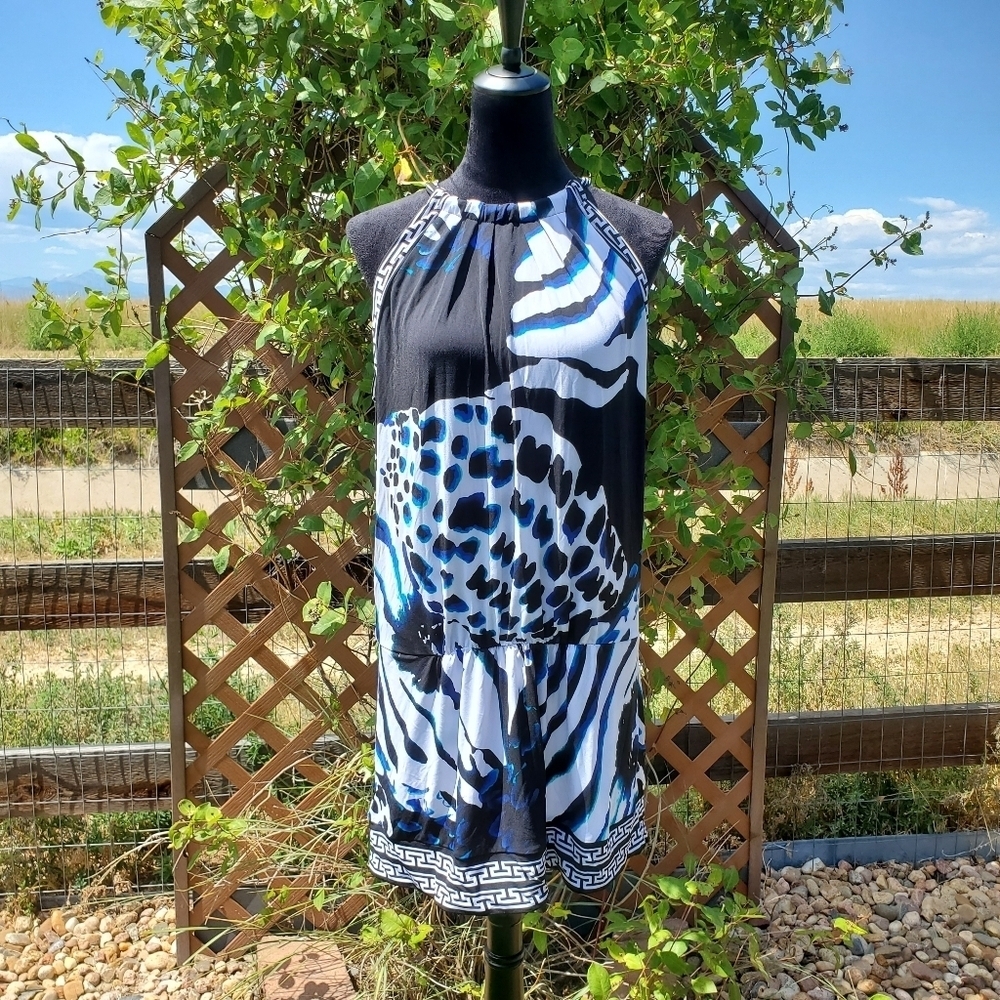 White House Black Market Graphic Animal Print Mini Dress Tunic Top Size XL NWOT - Picture 11 of 16